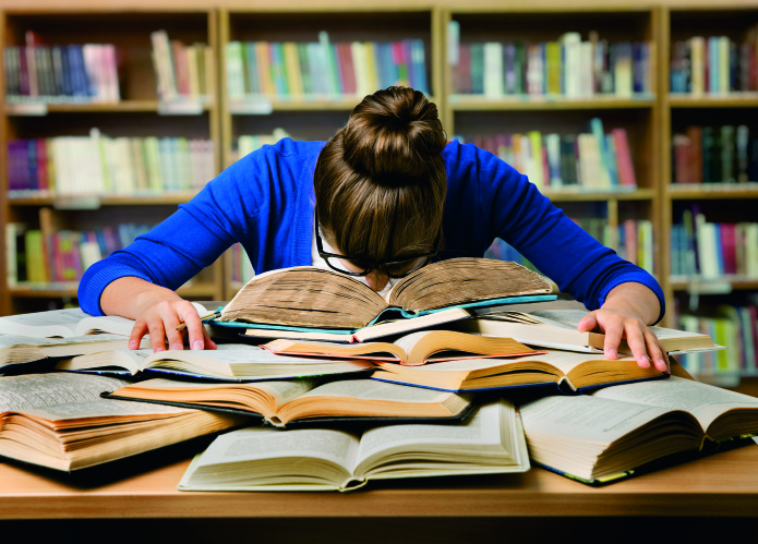 Student Studying Hard Exam and Sleeping on Books, Tired Girl Rea